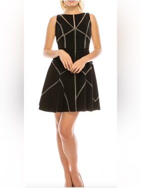 Aidan Mattox Sleeveless Geometric Mesh Party Dress